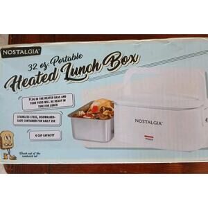 Nostalgia 32 oz Portable Heated Lunch Box Stainless Steel Container Power